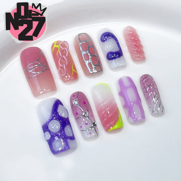 Handmade Designed Rectangular medium length type Press on nails